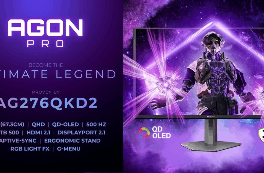 AGON PRO AG276QKD2 QD-OLED gaming monitor. 26.5 QHD, 500 Hz refresh rate, HDR, HDMI 2.1, DisplayPort 2.1, Adaptive-Sync.